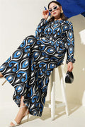 Belted Mixed Patterned Crepe Dress in Saxe