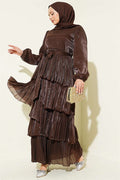 Belted Layered Evening Dress in Brown