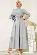 Belted Layered Linen Dress Gray