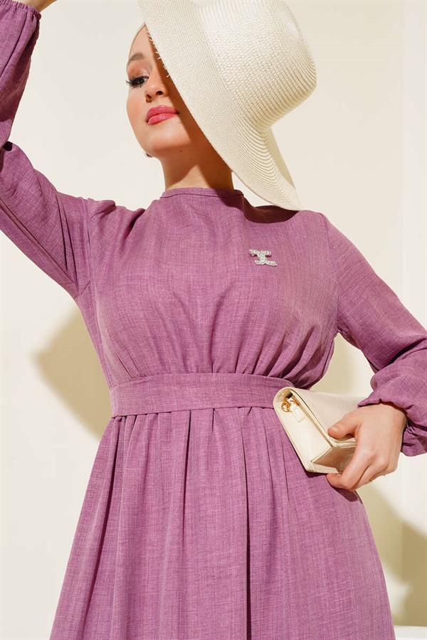 Belted Layered Linen Dress Dusty Rose