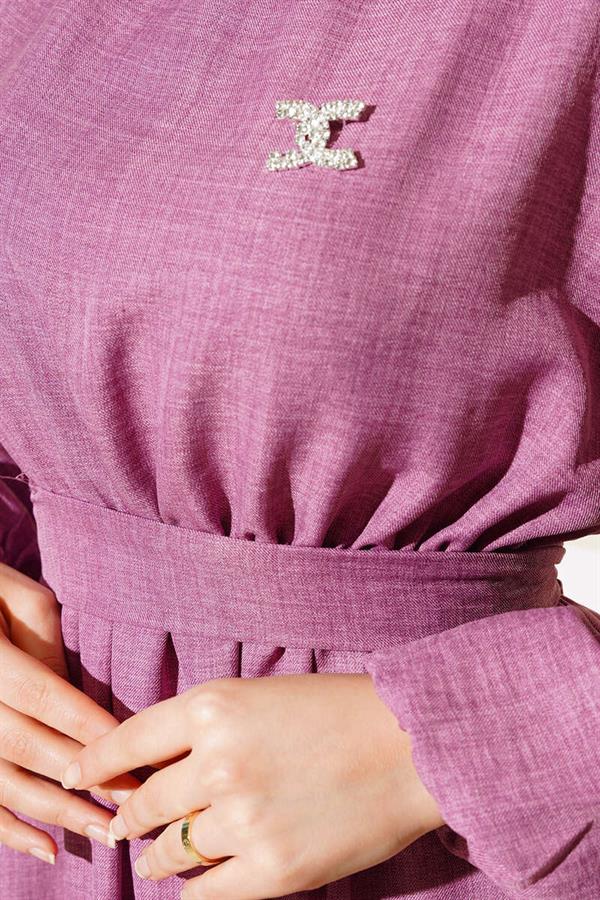 Belted Layered Linen Dress Dusty Rose