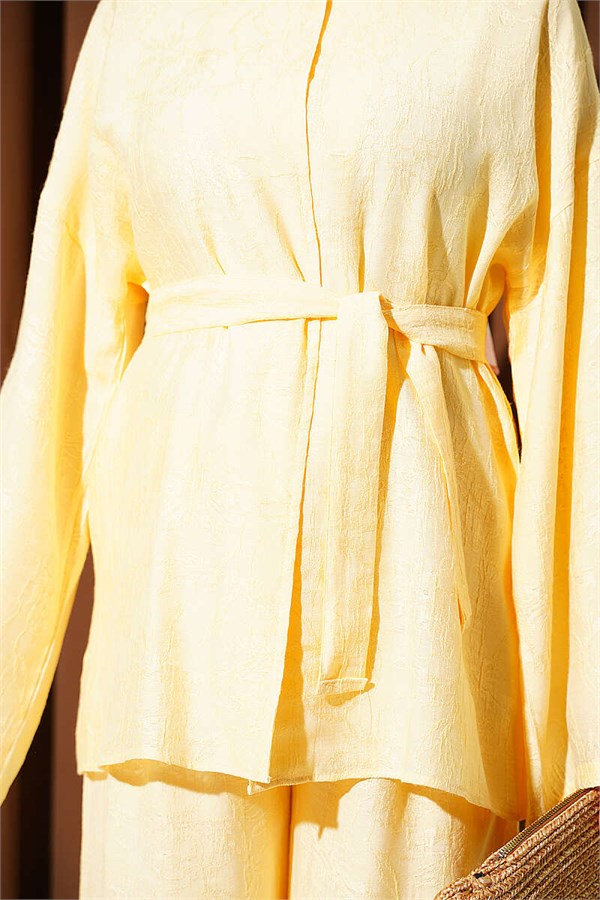 Belted Self-Patterned 2 Piece Set, Gold