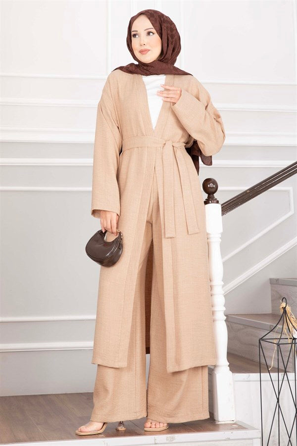 Belted Kimono Pants 2 Piece Set, Camel