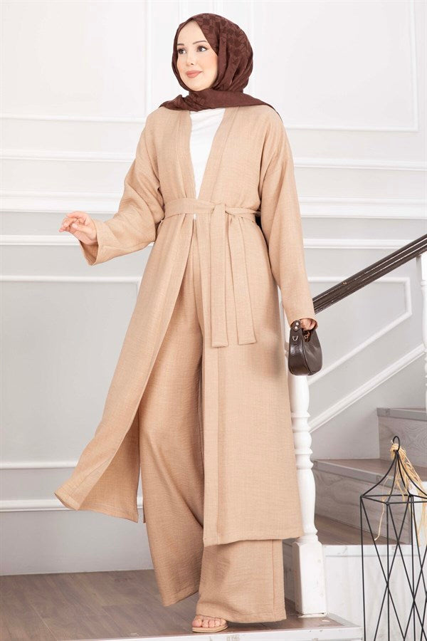 Belted Kimono Pants 2 Piece Set, Camel