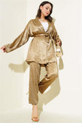 Belted Crinkle Satin 2 Piece Set Altuni