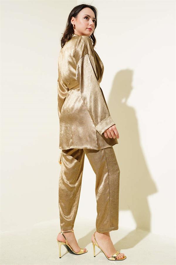 Belted Crinkle Satin 2 Piece Set Altuni