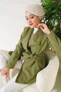 Belted Short Cashmere Coat Almond Green