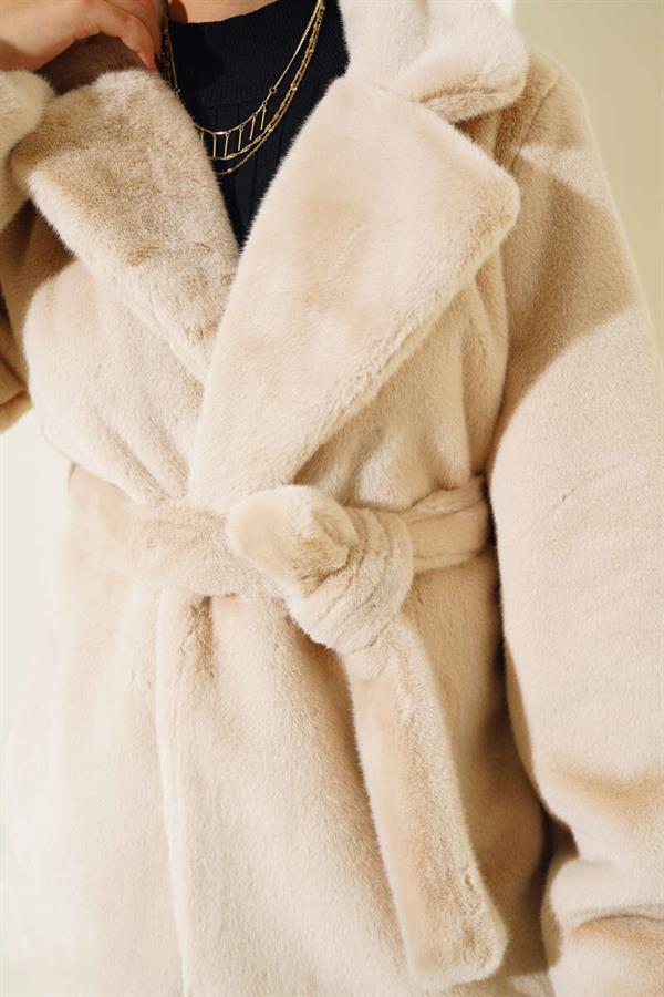 Belted Plush Coat Beige