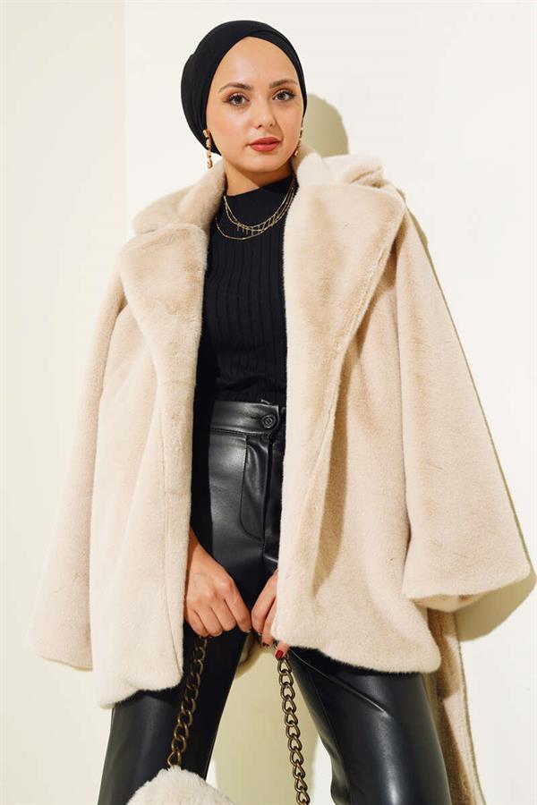 Belted Plush Coat Beige