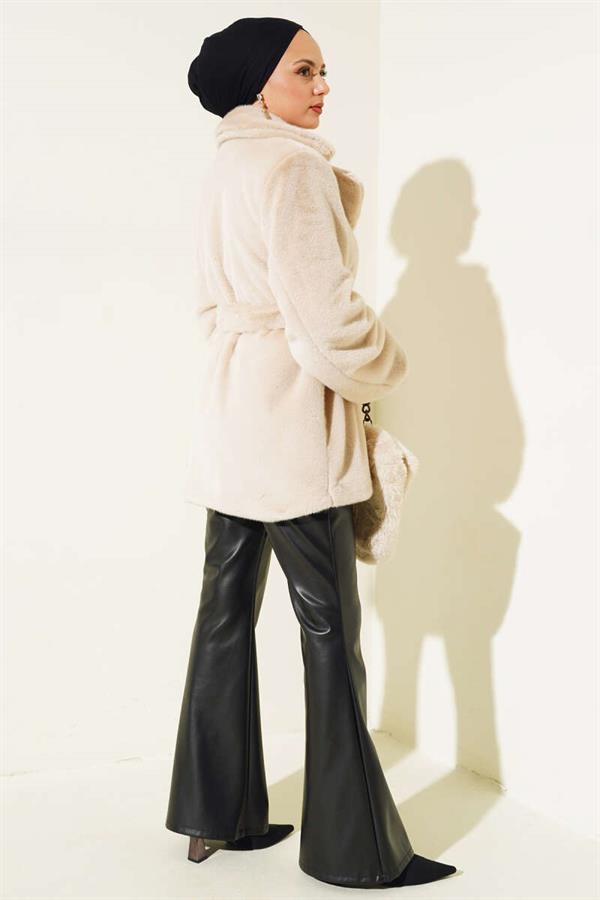 Belted Plush Coat Beige