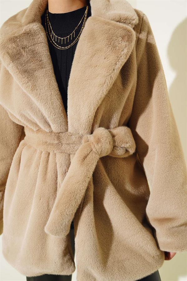 Belted Plush Coat Latte
