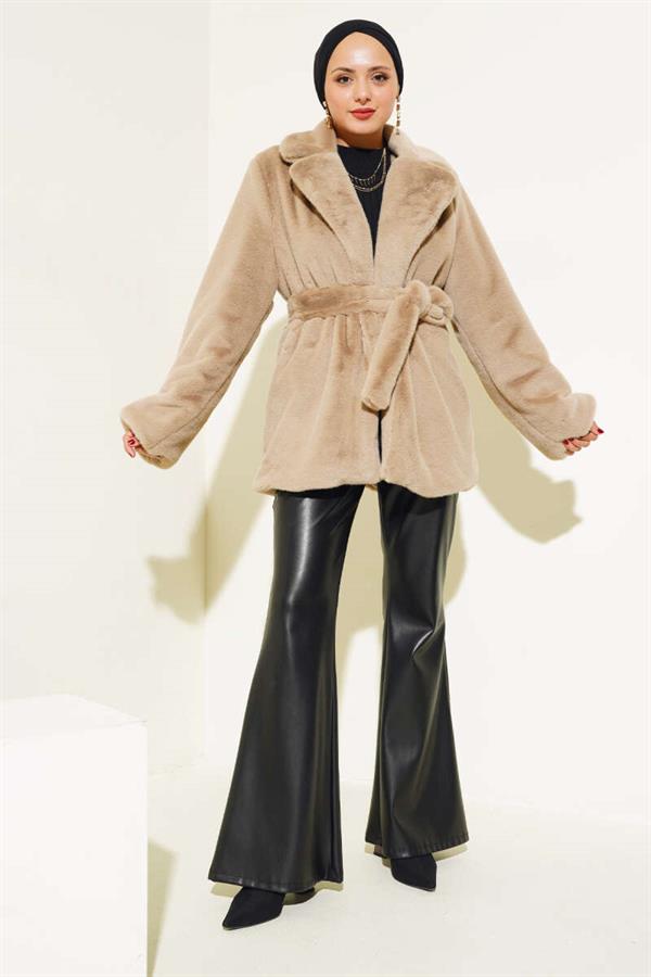 Belted Plush Coat Latte