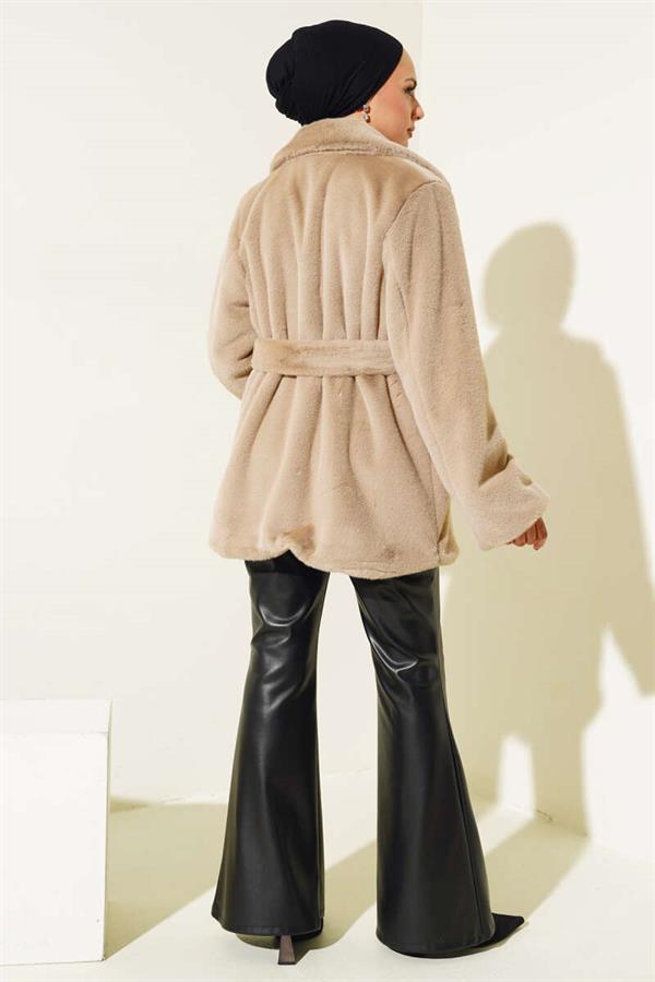 Belted Plush Coat Latte