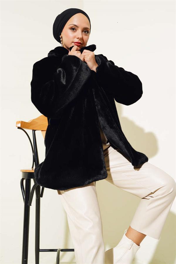 Belted Plush Coat Black