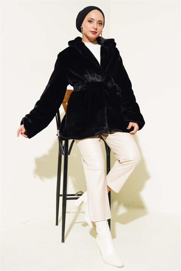 Belted Plush Coat Black