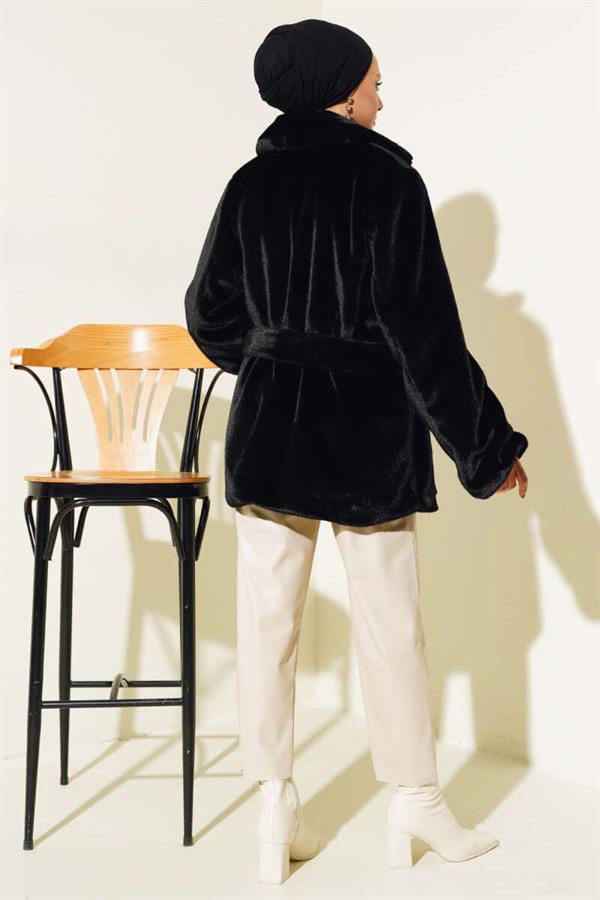Belted Plush Coat Black