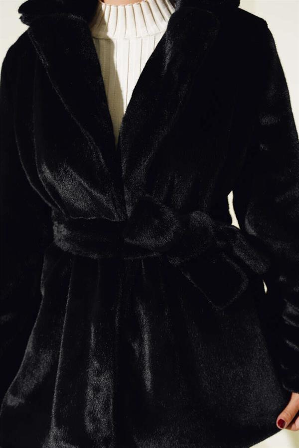 Belted Plush Coat Black