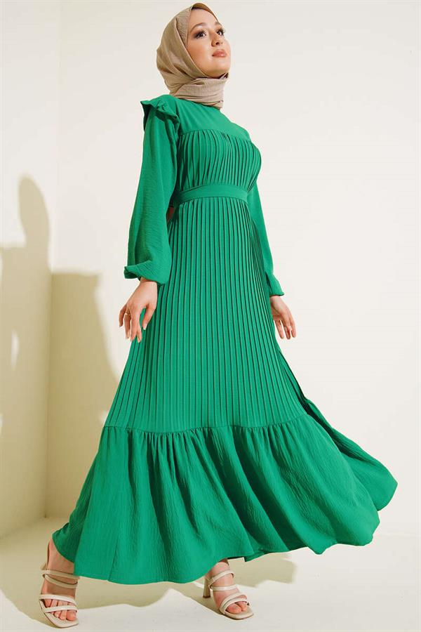 Belted Pleated Princess Dress Benetton