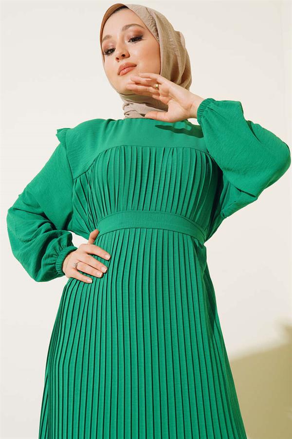 Belted Pleated Princess Dress Benetton