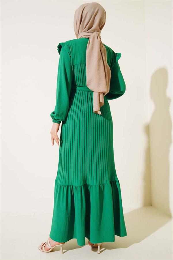 Belted Pleated Princess Dress Benetton