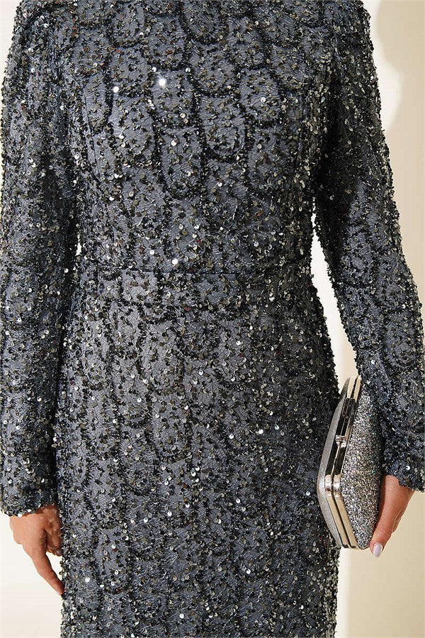 Belted Sequin Evening Dress Mint