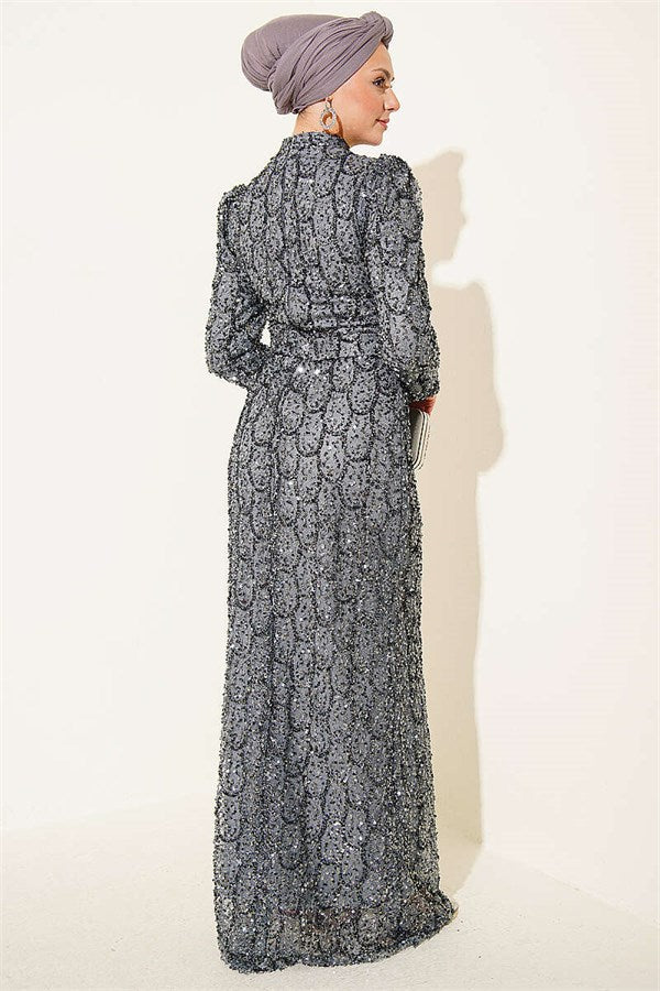 Belted Sequin Evening Dress Mint