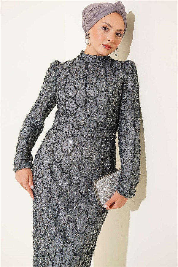 Belted Sequin Evening Dress Mint