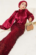 Belted Sequined Dress Burgundy