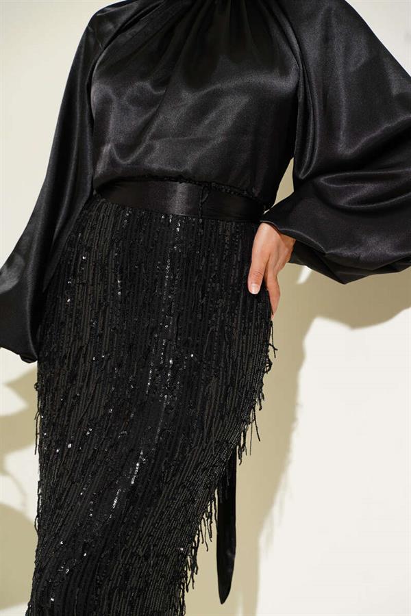 Belted Sequined Dress Black
