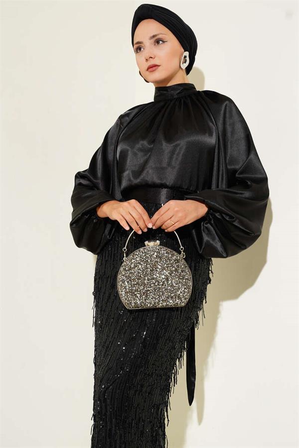 Belted Sequined Dress Black