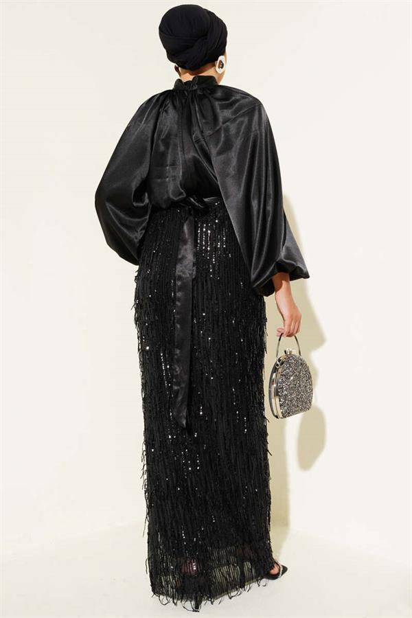 Belted Sequined Dress Black