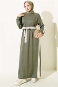 Belted Dress with Ribbon Detail, Khaki
