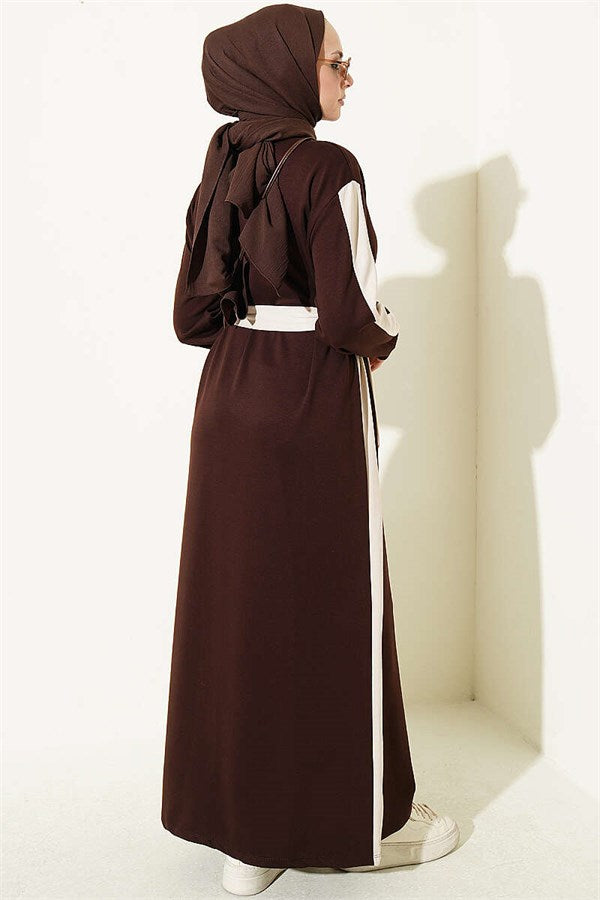 Belted Dress with Ribbon Detail, Brown
