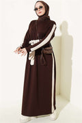 Belted Dress with Ribbon Detail, Brown