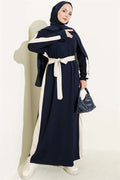 Navy Blue Dress with Belt and Ribbon Detail