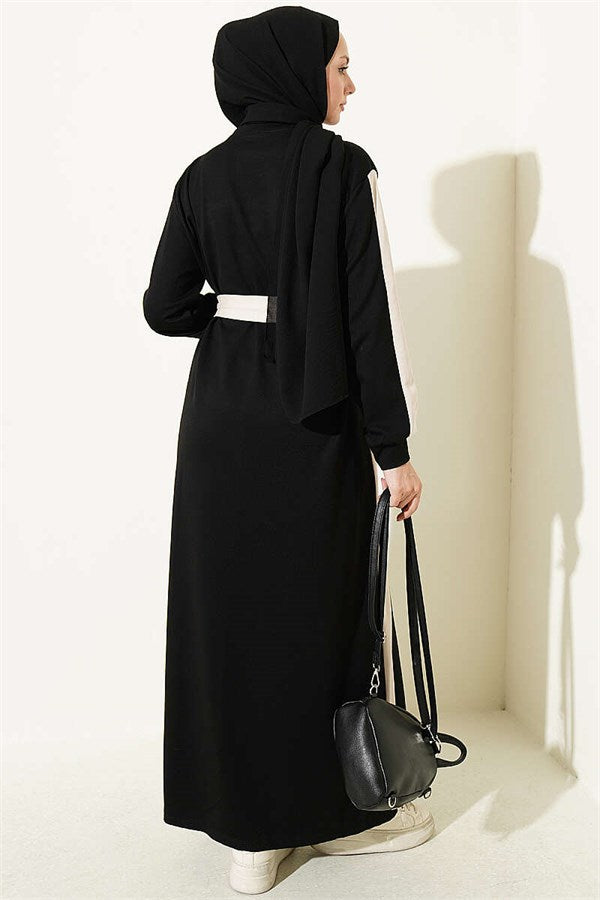 Belted Dress with Ribbon Detail, Black