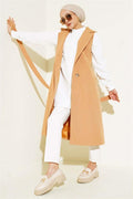 Belted Zero Sleeve Trench Coat Camel