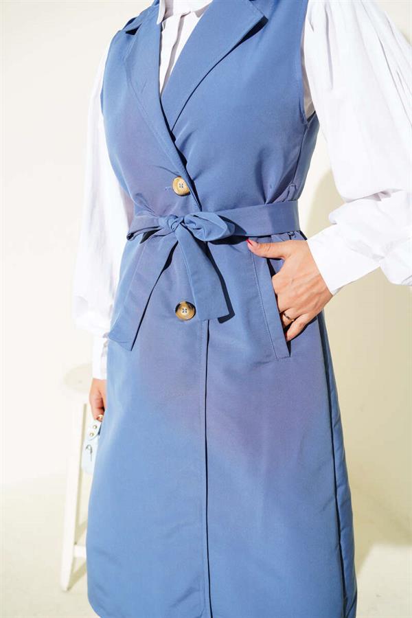 Belted Zero Sleeve Trench Coat Indigo