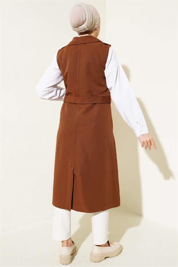 Belted Zero Sleeve Trench Coat Brown