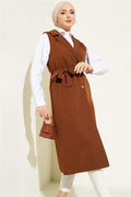 Belted Zero Sleeve Trench Coat Brown