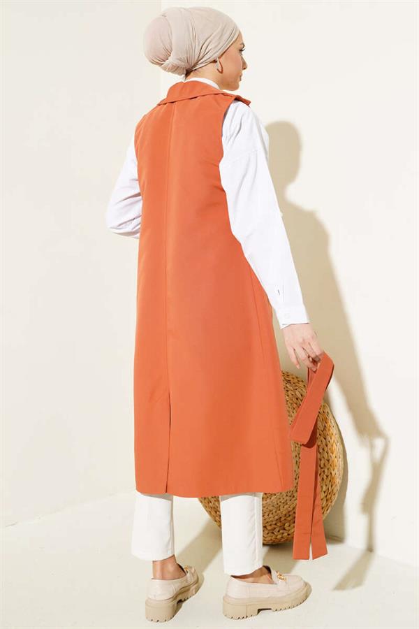 Belted Zero Sleeve Trench Coat Tile