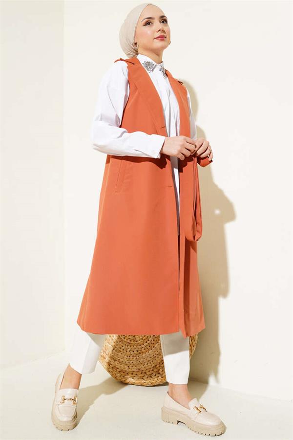 Belted Zero Sleeve Trench Coat Tile
