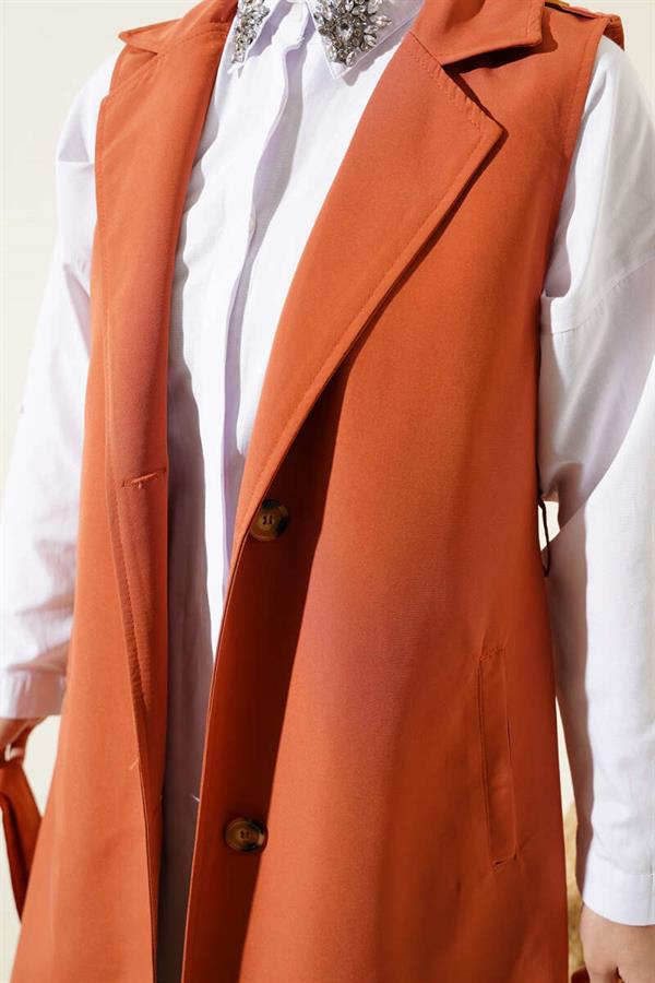Belted Zero Sleeve Trench Coat Tile