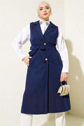 Belted Zero Sleeve Trench Coat Navy Blue