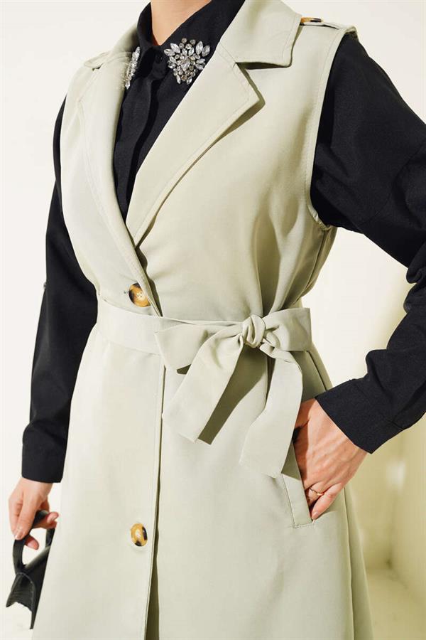 Belted Zero Sleeve Trench Coat Mint