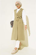 Belted Zero Sleeve Trench Coat Aqua Green