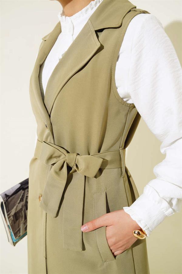 Belted Zero Sleeve Trench Coat Aqua Green