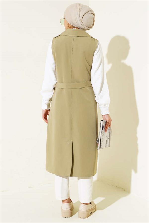 Belted Zero Sleeve Trench Coat Aqua Green