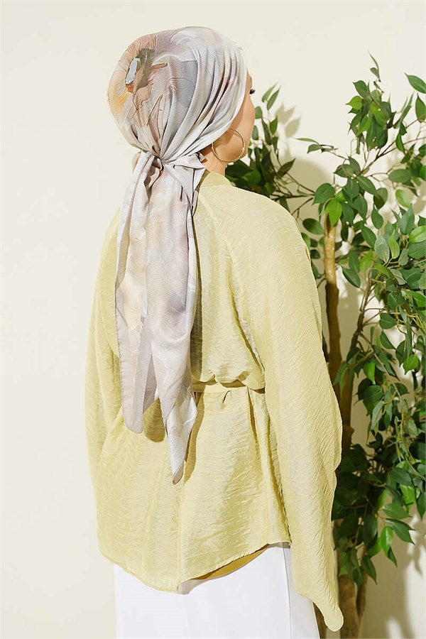 Belted Chiffon Batwing Sleeve Tunic in Light Green