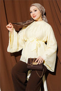 Belted Chiffon Batwing Sleeve Tunic Yellow
